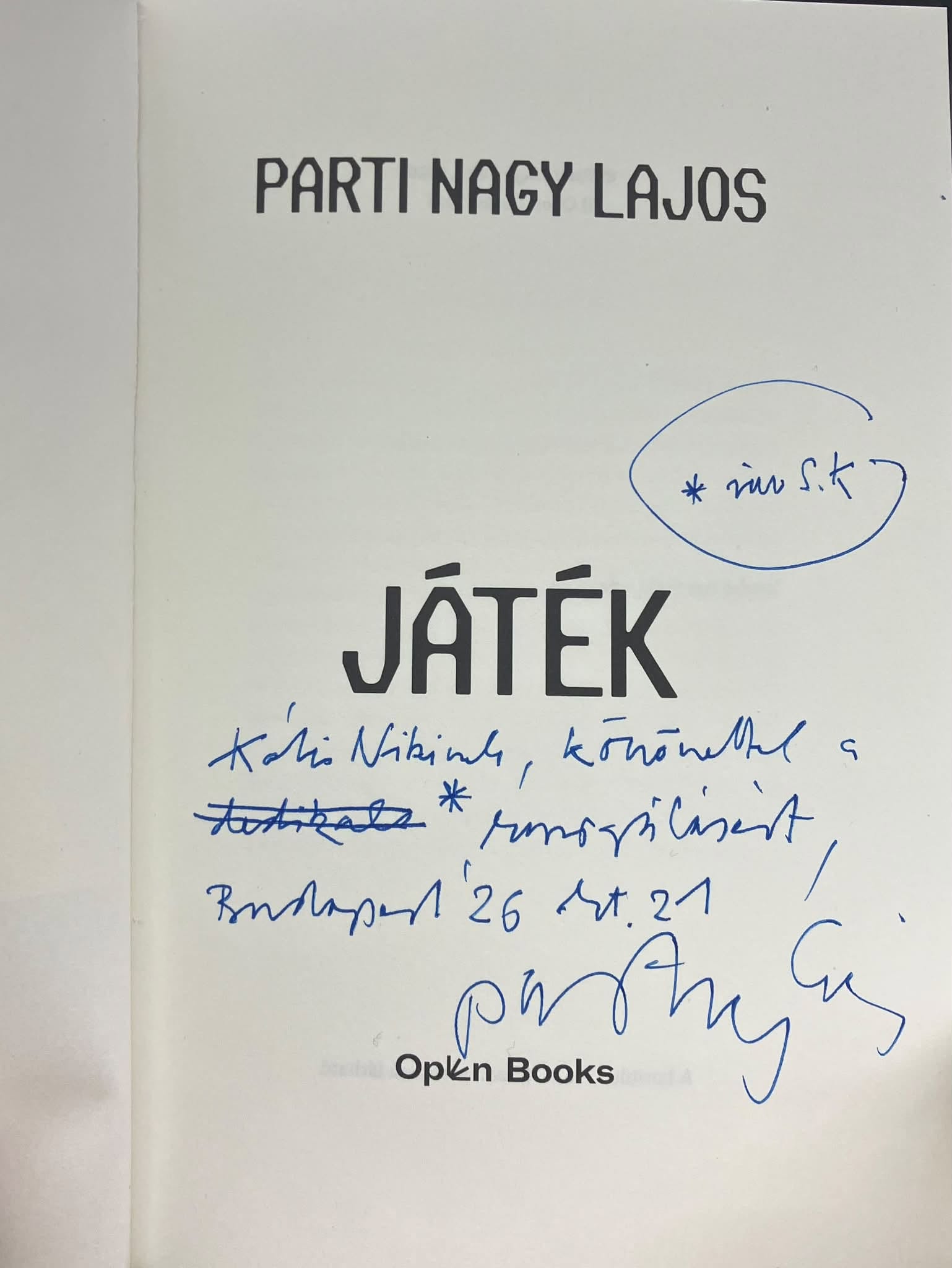 Parti Nagy Lajos: Játék (Open Books-sorozat: Fontos Dolgok), olvasószerkesztő: Kótis Nikoletta